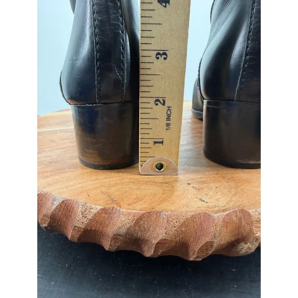 Frye Ankle Boots Women Size 8 Black Leather Pointed Toe Block Heel Zip